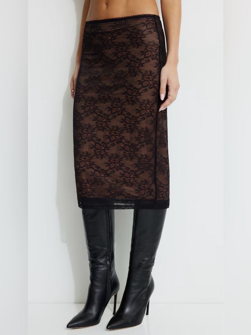 Dynamite Black Lace Midi Skirt